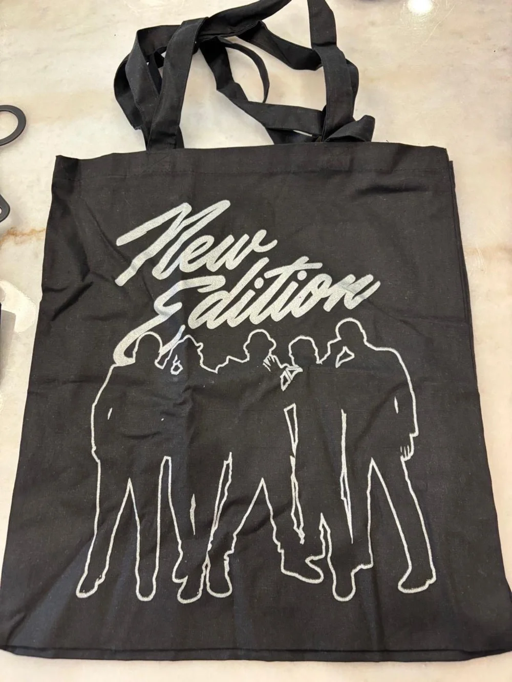 New Edition NE Black Silver Graphic Double Sided Tote Bag Music #O26